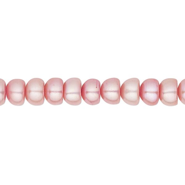 Pearl, cultured freshwater (dyed), blush, 6-7mm button, C grade, Mohs hardness 2-1/2 to 4. Sold per 15-1/2" to 16" strand. image number 0