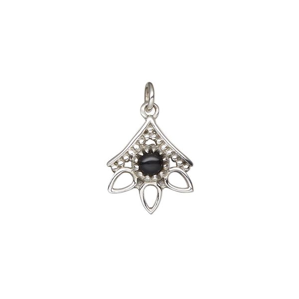 Black onyx / sterling silver 1pkg1, antiqued open beaded drop 14x12.5mm image number 0