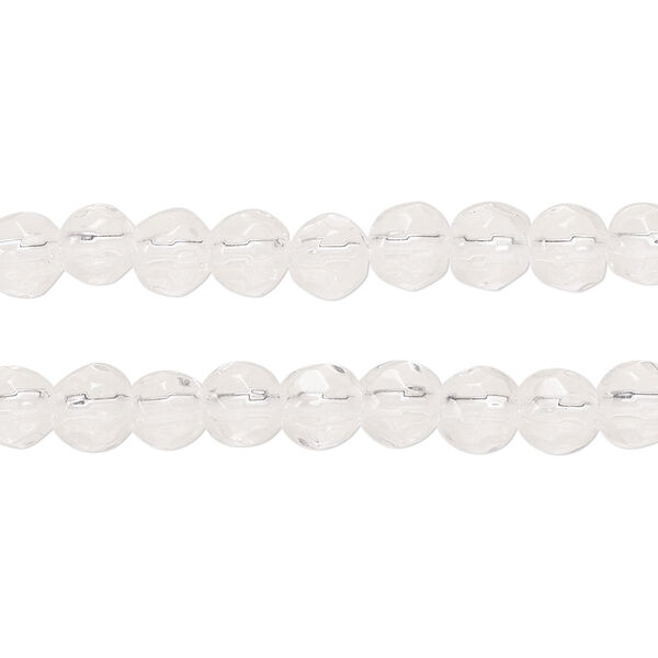 Bead, glass, clear, 5-6mm faceted round. Sold per pkg of (2) 13-inch strands, approximately 110 beads. image number 0
