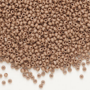 Seed bead, Preciosa Ornela Czech glass, 1pkg50g, 2.0-2.2mm rocaille, opaque matte terra dyed silt brown chalkwhite (06417)