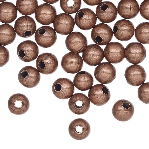 Bead, antique copper-plated steel, 6mm round. Sold per pkg of 500. image number 0
