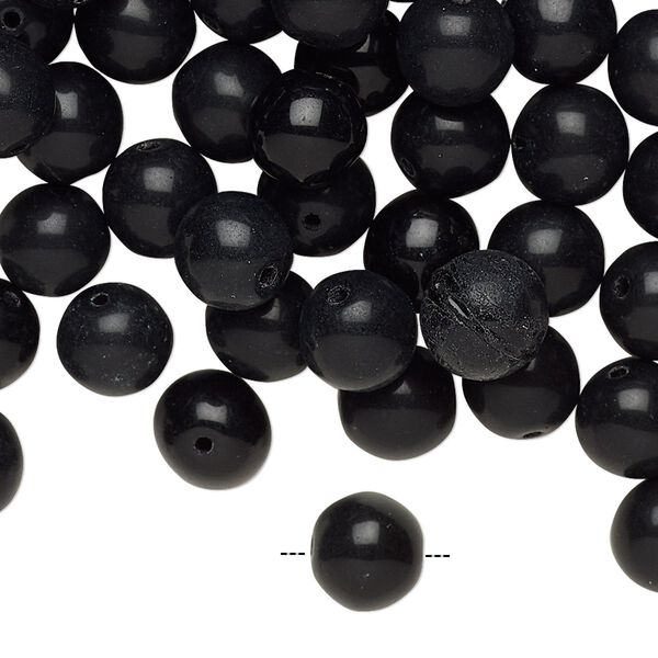Bead, vintage India glass, opaque black, 7-8mm round with 0.8mm hole. Sold per pkg of 100. image number 0
