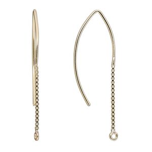 Ear wire 1pkg2 14Kt gold-filled, 38mm marquise / 1mm box chain / closed loop, 18 gauge 1 pair