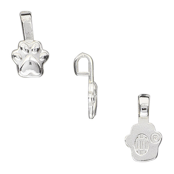 Bail, Aanraku®, glue-on, silver-plated "pewter" (zinc-based alloy), 16.5x9mm with 9x9mm dog paw flat base. Sold per pkg of 5. image number 0