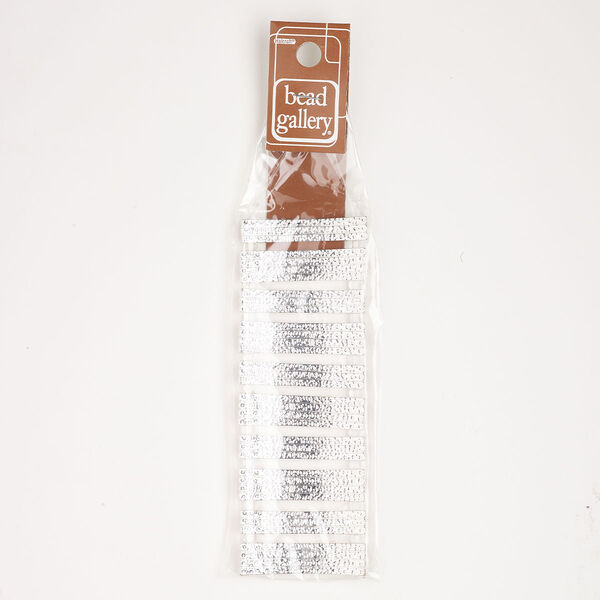 Bead slide brass, 10pk 40x8mm-40x10mm 2-strand hammered curved rectangle, silver finish image number 0