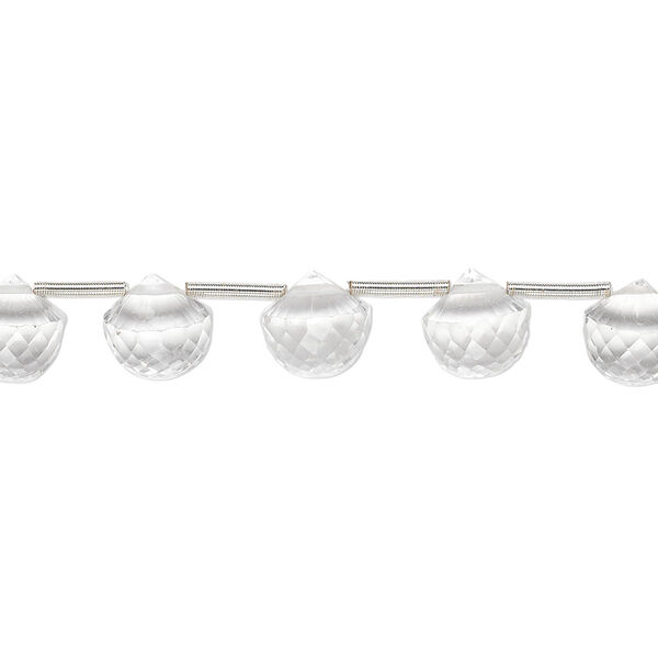 Bead, quartz crystal (natural), 7x7mm-8x8mm hand-cut top-drilled faceted teardrop, B+ grade, Mohs hardness 7. Sold per pkg of 5 beads. image number 0