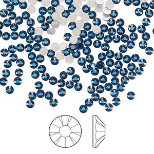 Flat back 144pk Capri blue foil back, Preciosa MAXIMA Czech crystal hotfix rhinestone 2.3-2.5mm chaton rose round SS8