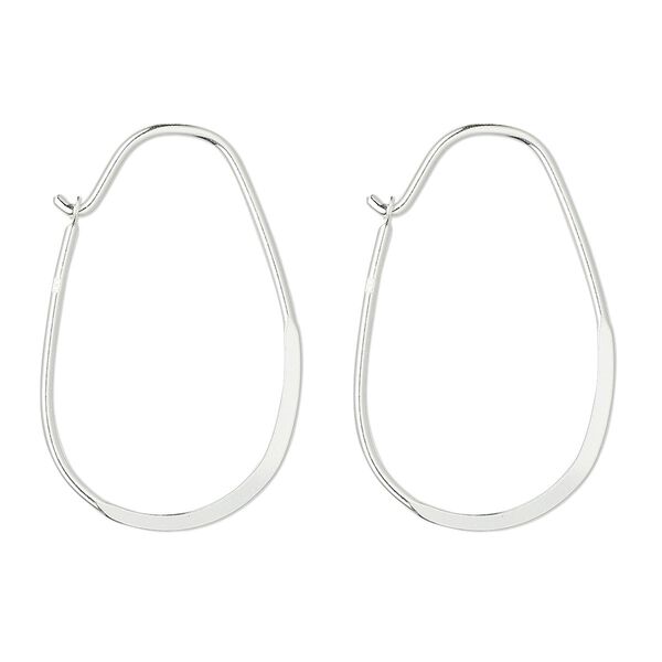 Earring hoop 1pkg10 sterling silver, 31mm oval / flat wire, 18 gauge 5 pair image number 0