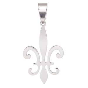 Pendant, Everyday Jewelry, stainless steel, 27x19.5mm two-sided matte and shiny fleur-de-lis. Sold individually.