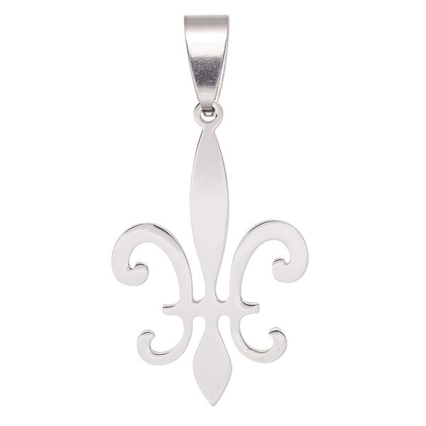 Pendant, Everyday Jewelry, stainless steel, 27x19.5mm two-sided matte and shiny fleur-de-lis. Sold individually. image number 0