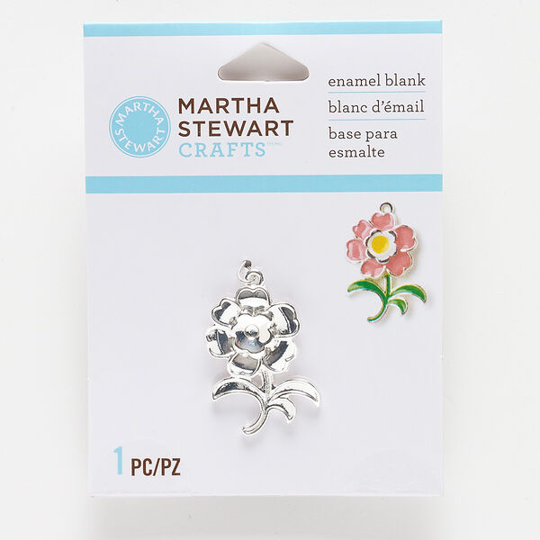 Charm, silver-finished "pewter" (zinc-based alloy), 28x18mm flower enamel blank. Sold individually. image number 0