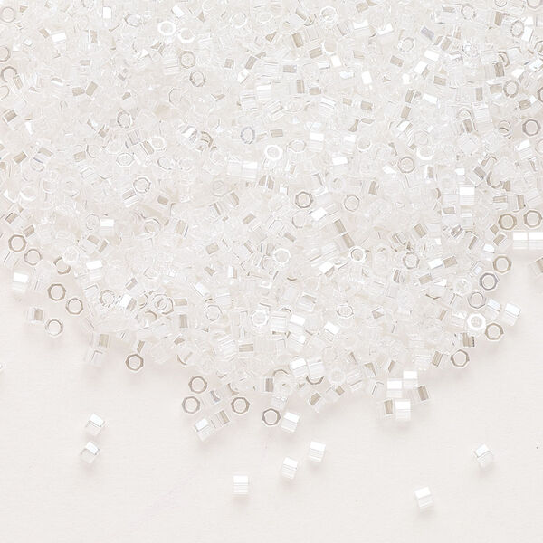 Seed bead, Delica®, glass, pkg/7.5g, #11 cut, translucent luster crystal silver (DBC-0050). image number 0