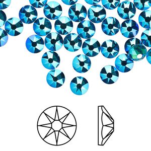 Flat back 1440pk blue zircon shimmer foil back, Swarovski® 4.6-4.8mm rose round SS20 2088