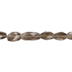 Smoky quartz 1pkg1, hand-cut faceted puffed oval bead 7 inch 8x5mm-11x7mm