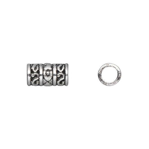Bead, antique silver-plated "pewter" (zinc-based alloy), 12x6mm tube. Sold per pkg of 20. image number 0