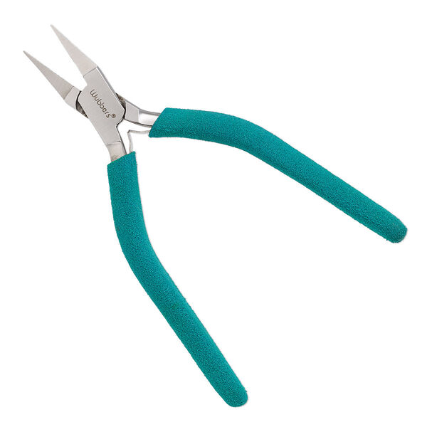 Pliers, Wubbers®, medium flat-nose, stainless steel and rubber, turquoise green, 6.5 inches. image number 0