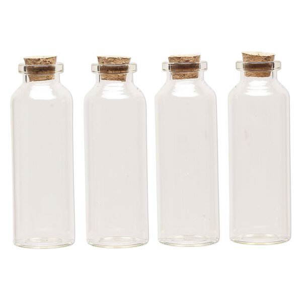Component, glass and cork, clear, 79x27mm bottle with stopper. Sold per pkg of 4. image number 1