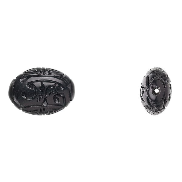 Jet 1pkg1, hand-carved oval bead natural 15x11mm image number 0