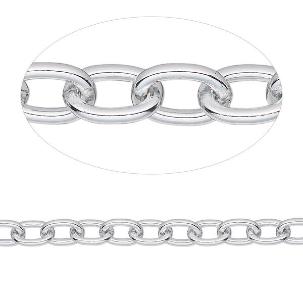 Chain, anodized aluminum, silver, 11mm cable. Sold per pkg of 25 feet. image number 0