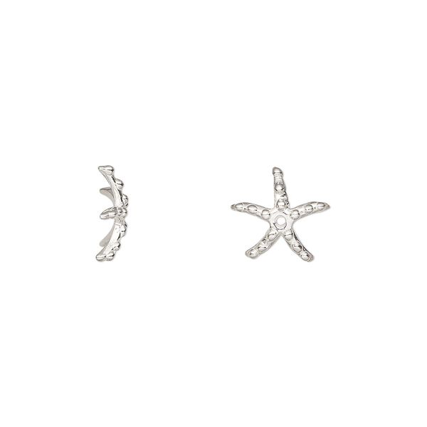 Bead cap, Amoracast®, sterling silver, 10mm starfish with 0.7mm hole, fits 8mm bead. Sold individually. image number 0