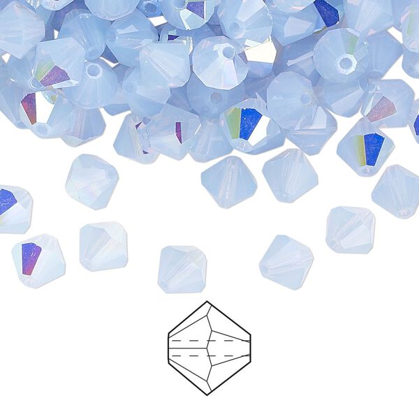 Bead 288pk light sapphire opal AB, Preciosa Czech crystal 6mm bicone image number 0