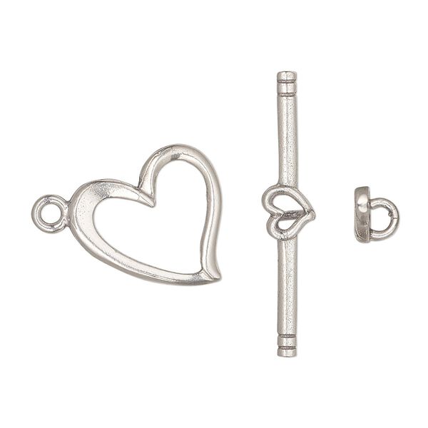 Clasp toggle 1pkg1 sterling silver, 17x15mm heart, 1-strand image number 0