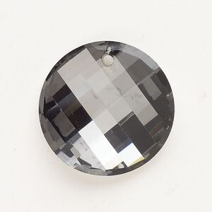 Drop cubic zirconia 1pk 28mm faceted twist, opaque smoky grey foil back