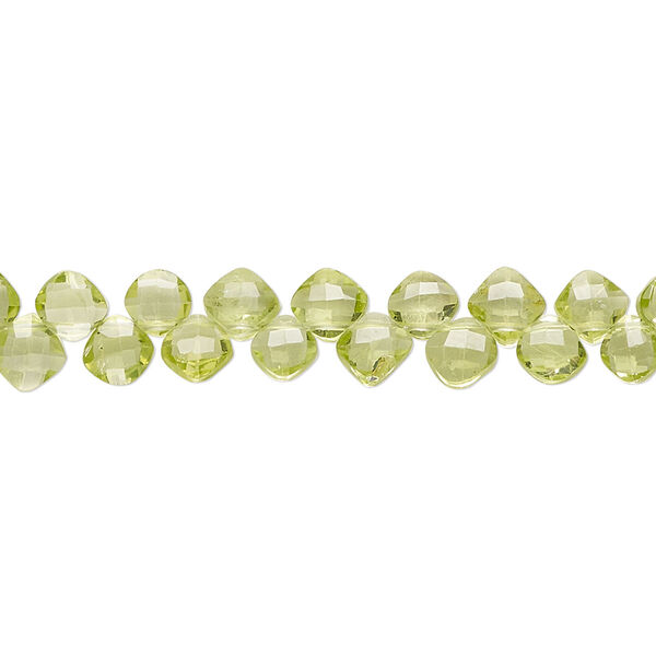 Peridot 1pkg1, hand-cut top-drilled checkerboard faceted puffed diamond bead natural B grade, 8 inch 5-6mm image number 0