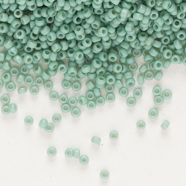 Seed bead, Miyuki, glass, pkg/35g, #15 rocaille, opaque matte luster seafoam, (RR-2028). image number 0