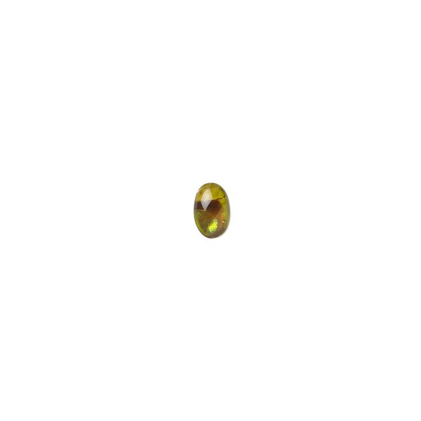Cabochon, paua shell (dyed / coated), gold, 6x4mm calibrated oval, Mohs hardness 3-1/2. Sold per pkg of 10. image number 0