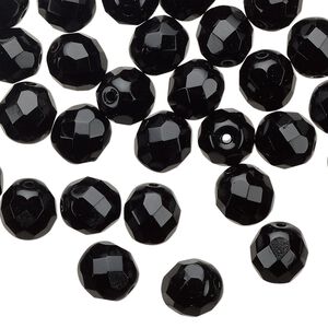 Bead 1pkg50 Czech fire-polished glass, 8mm faceted round, opaque jet black