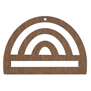Focal, fiberboard, brown, 2 x 1-1/4 inch top-drilled semicircle with rainbow cutout design. Sold per pkg of 6.