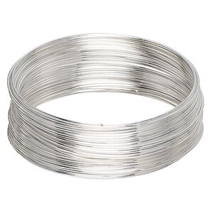 Memory wire, silver-plated carbon steel, 2-1/4 inch bracelet, 0.65-0.75mm thick. Sold per 1-ounce pkg, approximately 50 loops.