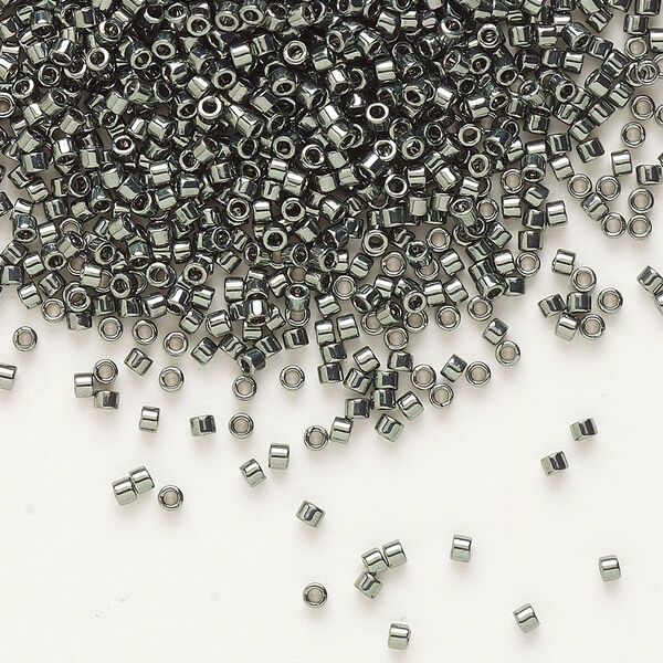 Seed bead, Delica®, glass, pkg/50g, #11 round, opaque nickel-plated dyed color dark steel green (DB-0457). image number 0
