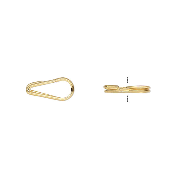 Split ring, gold-plated steel, 12x6mm teardrop with 9x3.5mm hole. Sold per pkg of 10. image number 0
