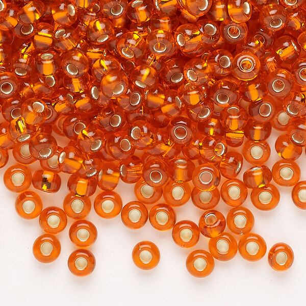Glass 1pkg1, round seed bead translucent silver-lined orange #6 100g image number 0