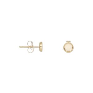 Earstud 1pkg2 14Kt gold-filled, 4mm / 4mm round bezel cab setting / earnuts, 1 pair