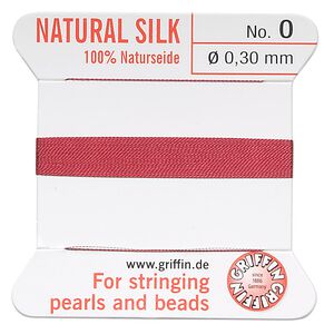 Thread, Griffin, silk, garnet red, size #0. Sold per 2-meter card (approximately 78 inches).