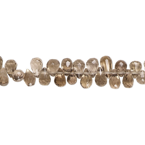 Bead, smoky quartz (heated / irradiated), 4x3mm-7x4mm hand-cut top-drilled faceted teardrop with 0.4-1.4mm hole, B+ grade, Mohs hardness 7. Sold per 9-inch strand. image number 0
