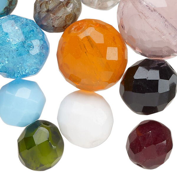 Bead mix, Czech fire-polished glass, mixed colors, 8mm-27x12mm mixed shape. Sold per 100-gram pkg, approximately 40 beads. image number 0
