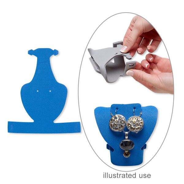 Display, foldable, necklace and earring, foam, blue, 3-1/4 x 3-1/4 x 2 inches assembled. Sold per pkg of 2. image number 0