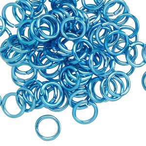 Jump ring, anodized aluminum, light blue, 8mm round, 5.4mm inside diameter, 16 gauge. Sold per pkg of 100.