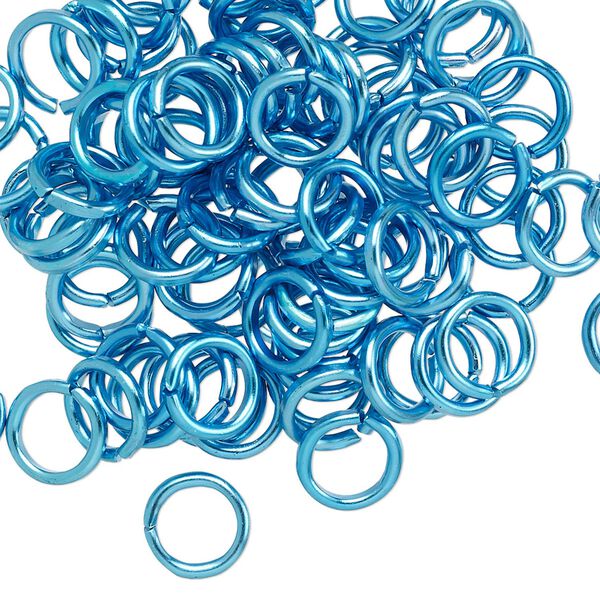 Jump ring, anodized aluminum, light blue, 8mm round, 5.4mm inside diameter, 16 gauge. Sold per pkg of 100. image number 0