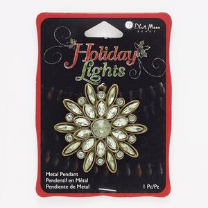 Focal, antique gold-finished "pewter" (zinc-based alloy) and glass, green, 48x45mm flower. Sold individually.