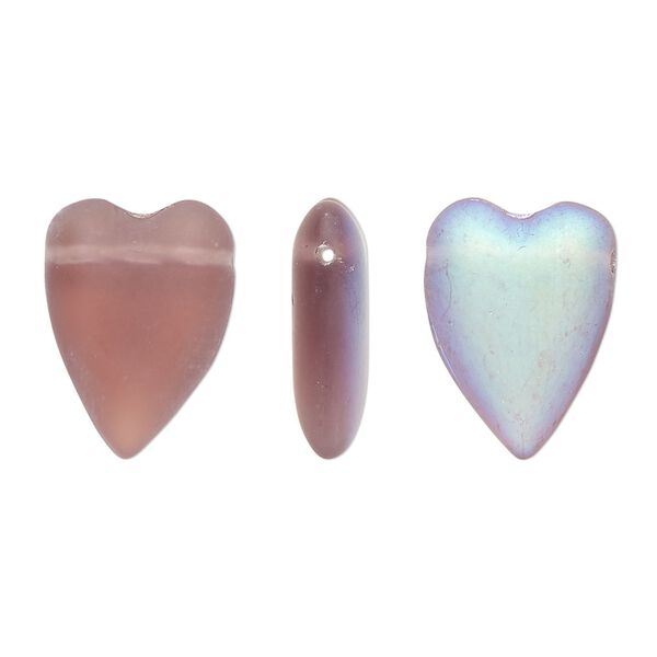 Bead, Czech pressed glass, frost purple AB, 18x13mm heart, top-drilled. Sold per 15" to 16" strand. image number 0