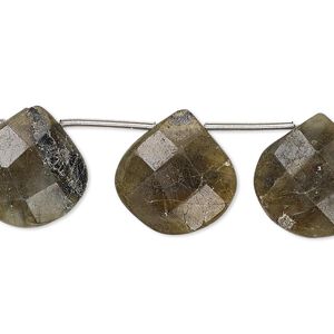 Labradorite 1pkg8, hand-cut top-drilled faceted puffed teardrop bead natural 16x15mm-17x17mm
