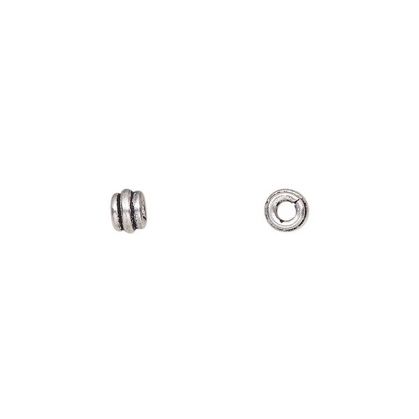 Bead, antiqued sterling silver, 5x2mm double ring rondelle. Sold per pkg of 20. image number 0