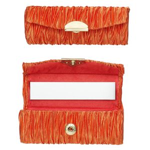 Lipstick case, rayon / gold-finished steel / glass, orange, 3-1/2x1-1/2-inch. Sold per pkg of 2.