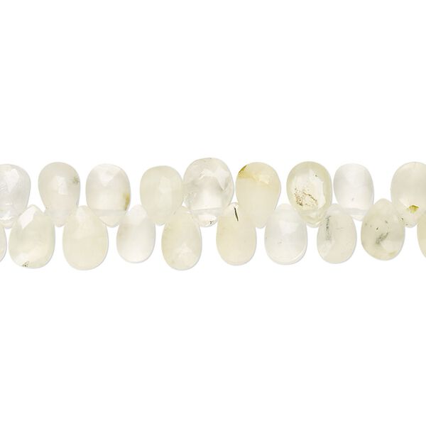 Prehnite 1pkg1, matte hand-cut top-drilled faceted puffed teardrop bead natural 7.5 inch 6x4mm-8x5mm image number 0