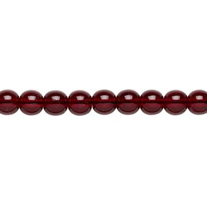 Bead, Czech glass druk, transparent garnet red, 6mm round. Sold per 15-1/2" to 16" strand, approximately 65 beads.